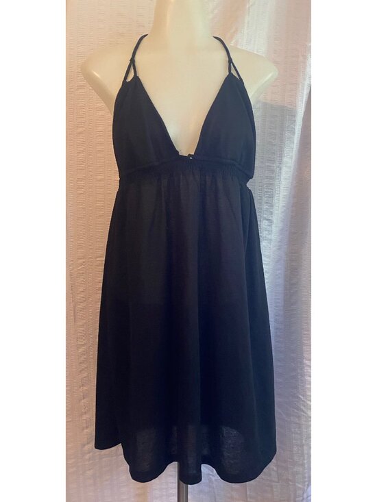 Xhilaration Other - Xhilaration Black Eyelet Backless Halter Swim Coverup Mini Dress